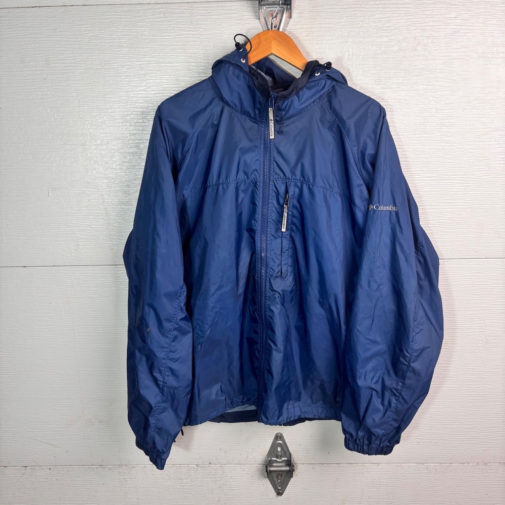 Columbia Packable Windbreaker XL Blue Hooded Lightweight Gorpcore Jacket